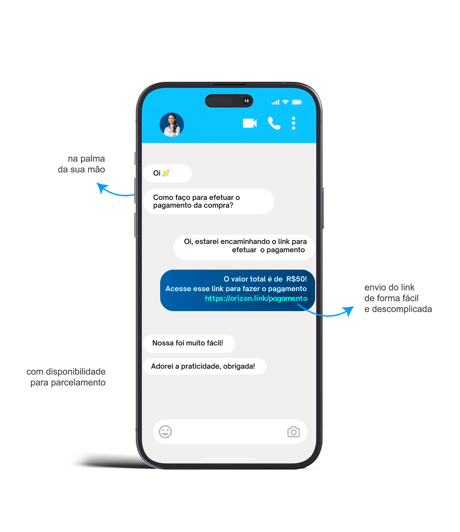 Interface de link de pagamento no celular