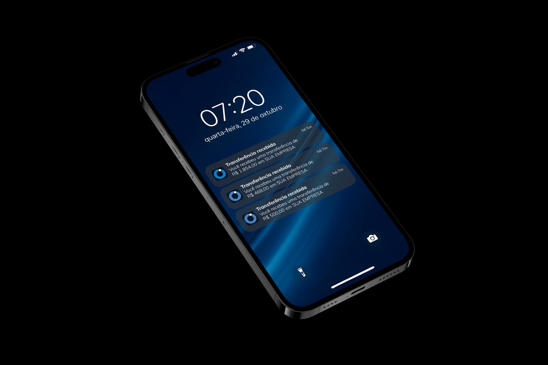 Celular mostrando notificações de pagamento recebido via PIX